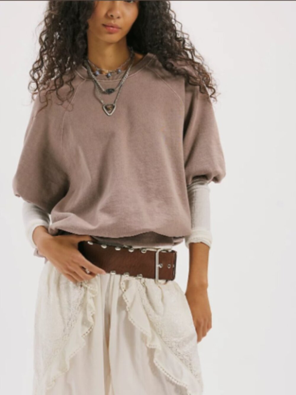 Free People short sleeve dusty cocoa sweatshirt